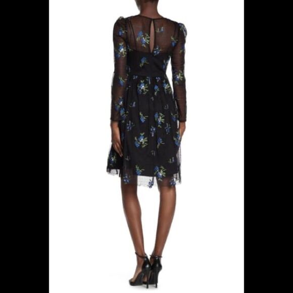 Taylor black long sheer sleeves embroidered dress - Picture 4 of 13